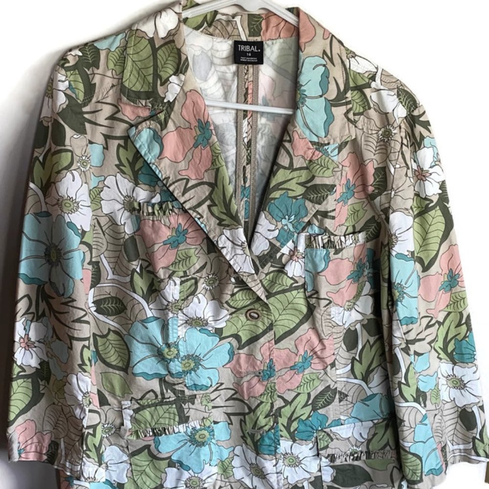 Tribal‎ Pastel Floral Jacket women's Size 14